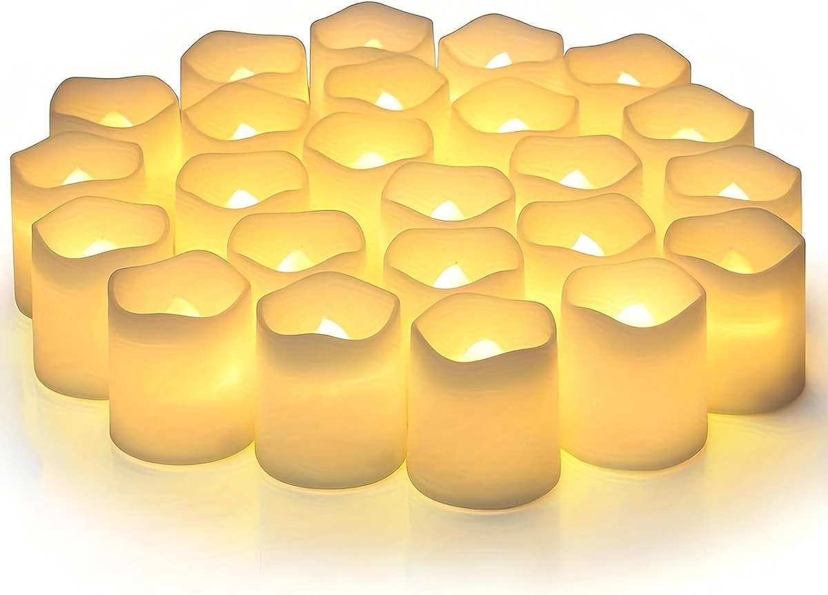 Thijox - 24 Stuks LED Kaarsen Vlamloze Theelichtjes, Lichtkaarsen voor Huisdecoratie, Elektrisch, Veilig, Kerstmis, Bruiloft, Pasen, Inclusief Batteri