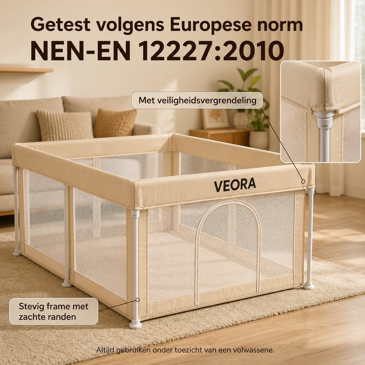 Veora® Inklapbare Grondbox Baby 120 x 180 cm - Inclusief 1 cm Speelmat, 50 Speelballen en Draagtas - Opvouwbare Babybox - Beige – foto 7