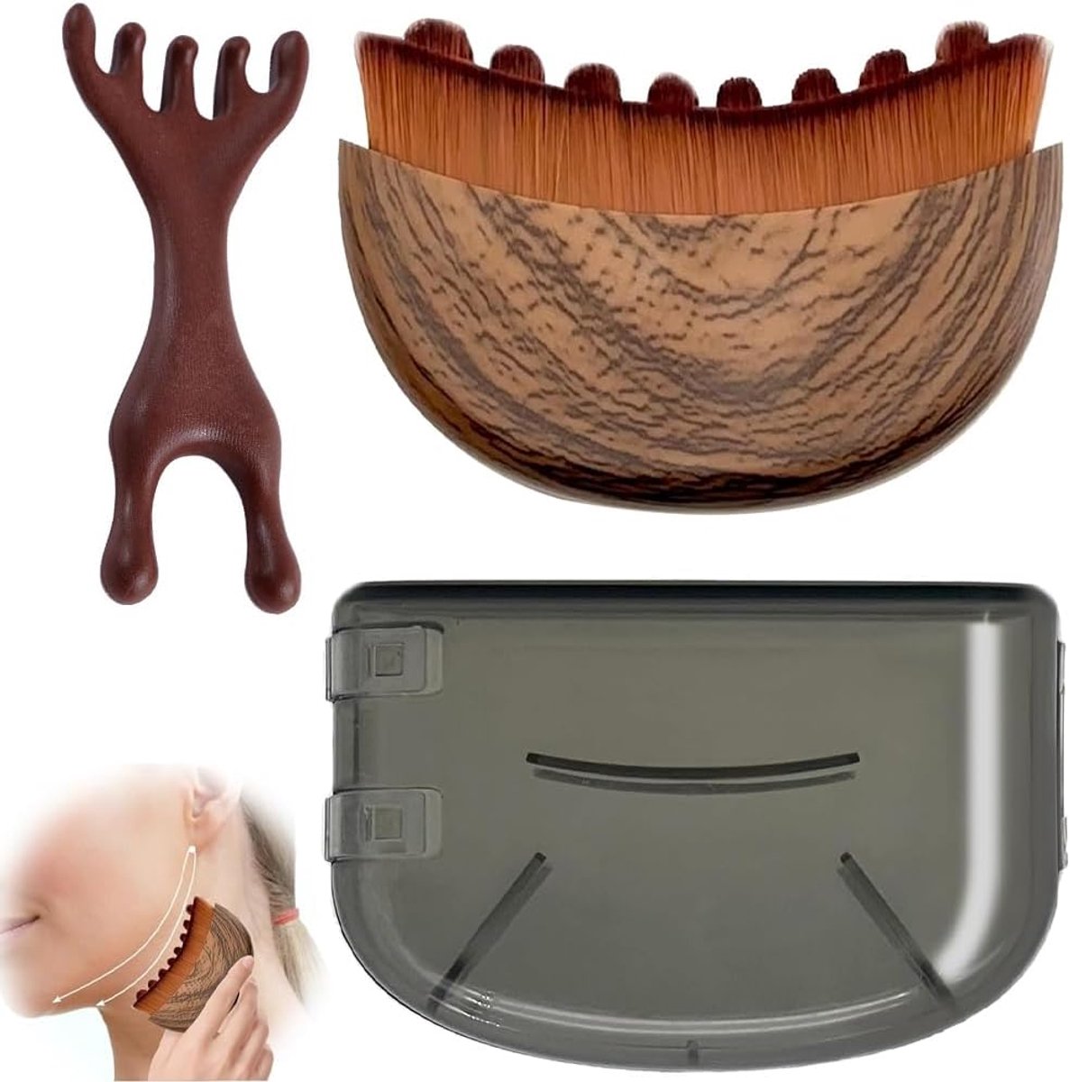 Thijox - Gezichtsmassageapparaat Hout - Set van 2 Gezichtsmassageborstels met Zachte Borstels voor Diepe Reiniging, Droge Huid, Huidverzorging en Stra