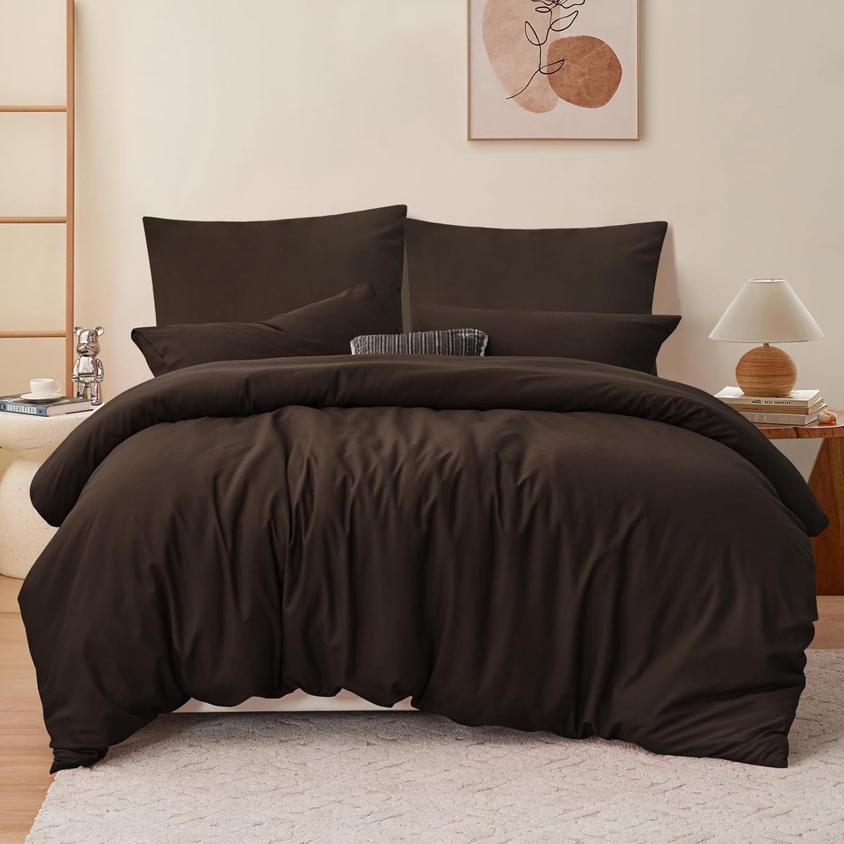 SnelShoppen - Luxe Bruine Beddegoed Set 200x220 cm - 3-delige Microvezel Dekbedovertrek met Kussenslopen 80x80 cm - Oeko-Tex, Zacht en Kreukvrij voor