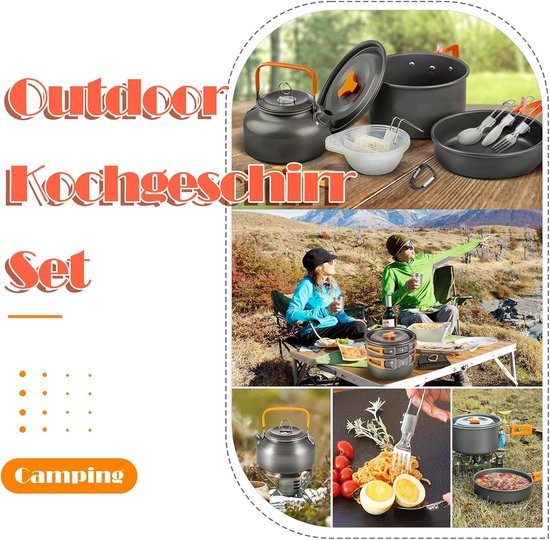 Camping Kookset 10-delig - Lichtgewicht Camping Pannenset - Inclusief Waterketel - Voor 2 tot 4 Personen — afbeelding 4