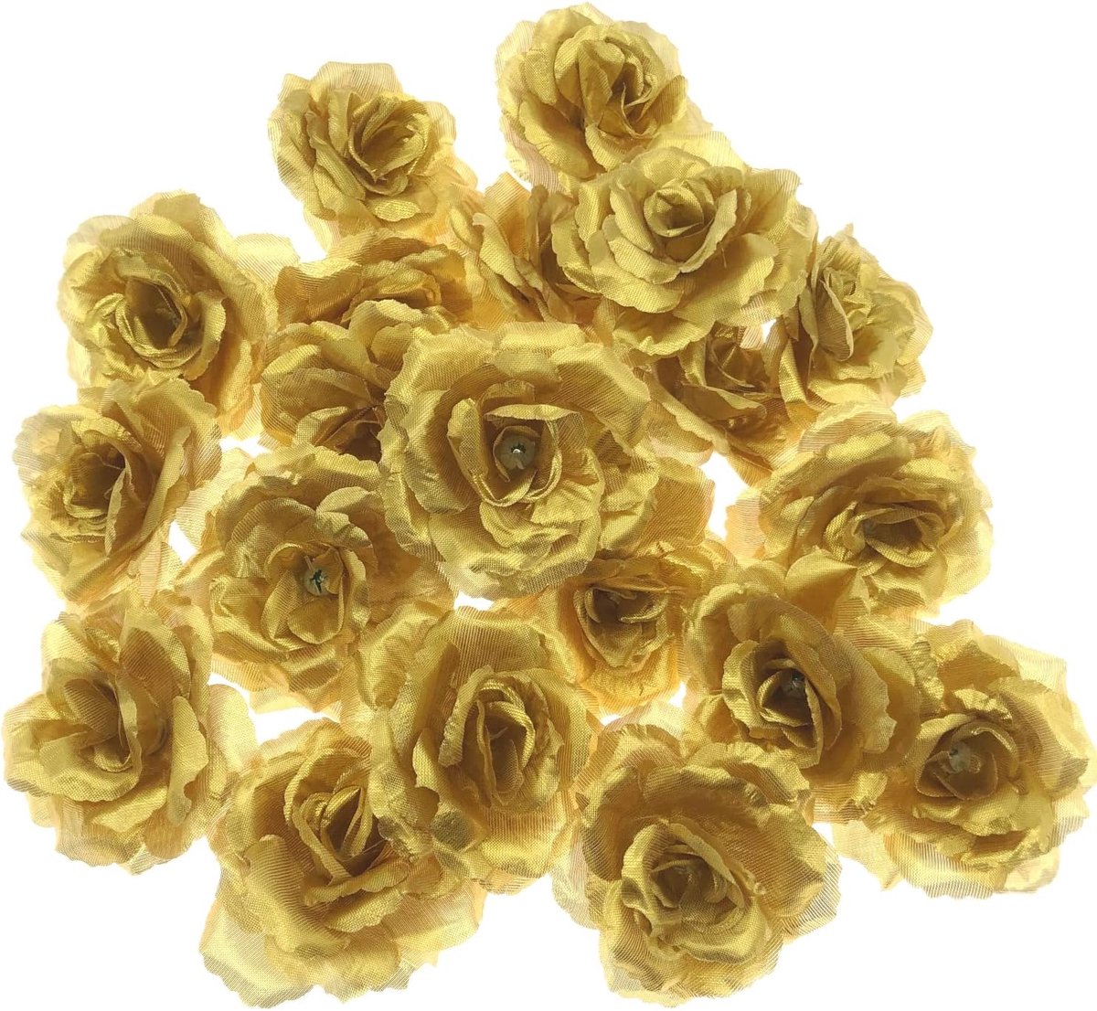 SnelShoppen - 20x Gouden Neprozen Hoofden - Kunstbloemen voor Bruiloft, Verjaardag, Valentijnsdag, Feestdecoratie - 75mm Diameter, Hoogwaardige Stoffe