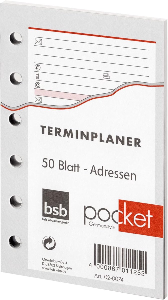 SnelShoppen - Vervangend Inlegvel Adressen en Contacten A7 - 50 Vellen met 6-voudige Perforatie voor Pocket Agenda en Organiser - Ideaal voor Dagelijk