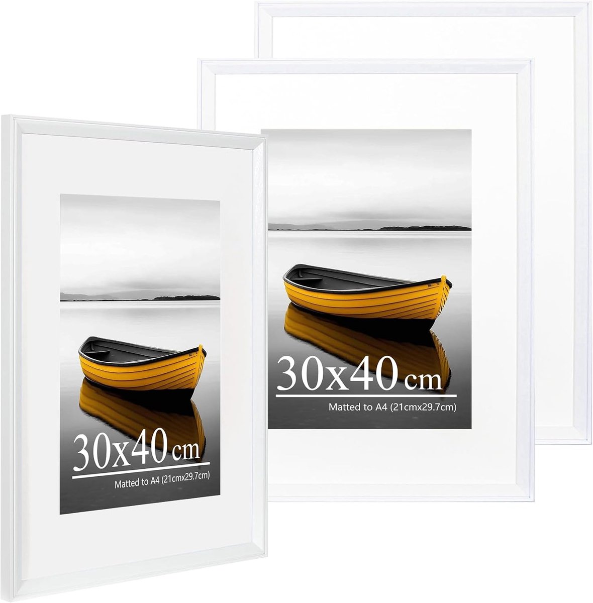 Set van 3 Witte Fotolijsten 30x40 cm met A4 Passe-Partout - Inclusief Acrylglas - Geschikt voor Foto's en Certificaten