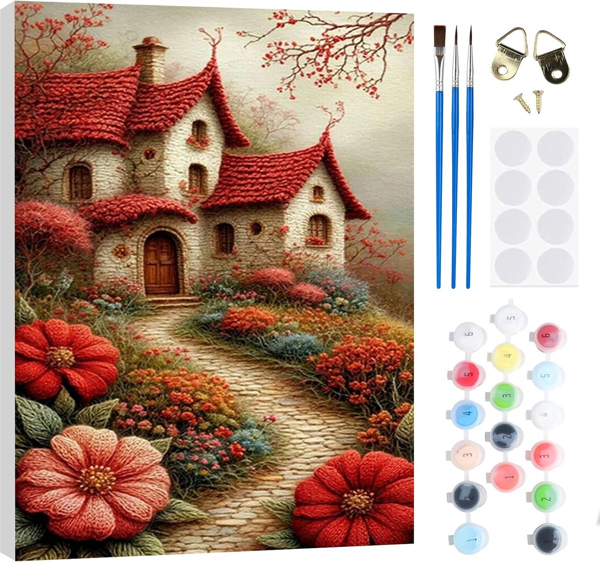 SnelShoppen - Schilderen op Nummer - Casa Rosso Schilderij 20 x 30 cm voor Volwassenen en Kinderen, Compleet Set met Houten Lijst, Borstels en Oliever