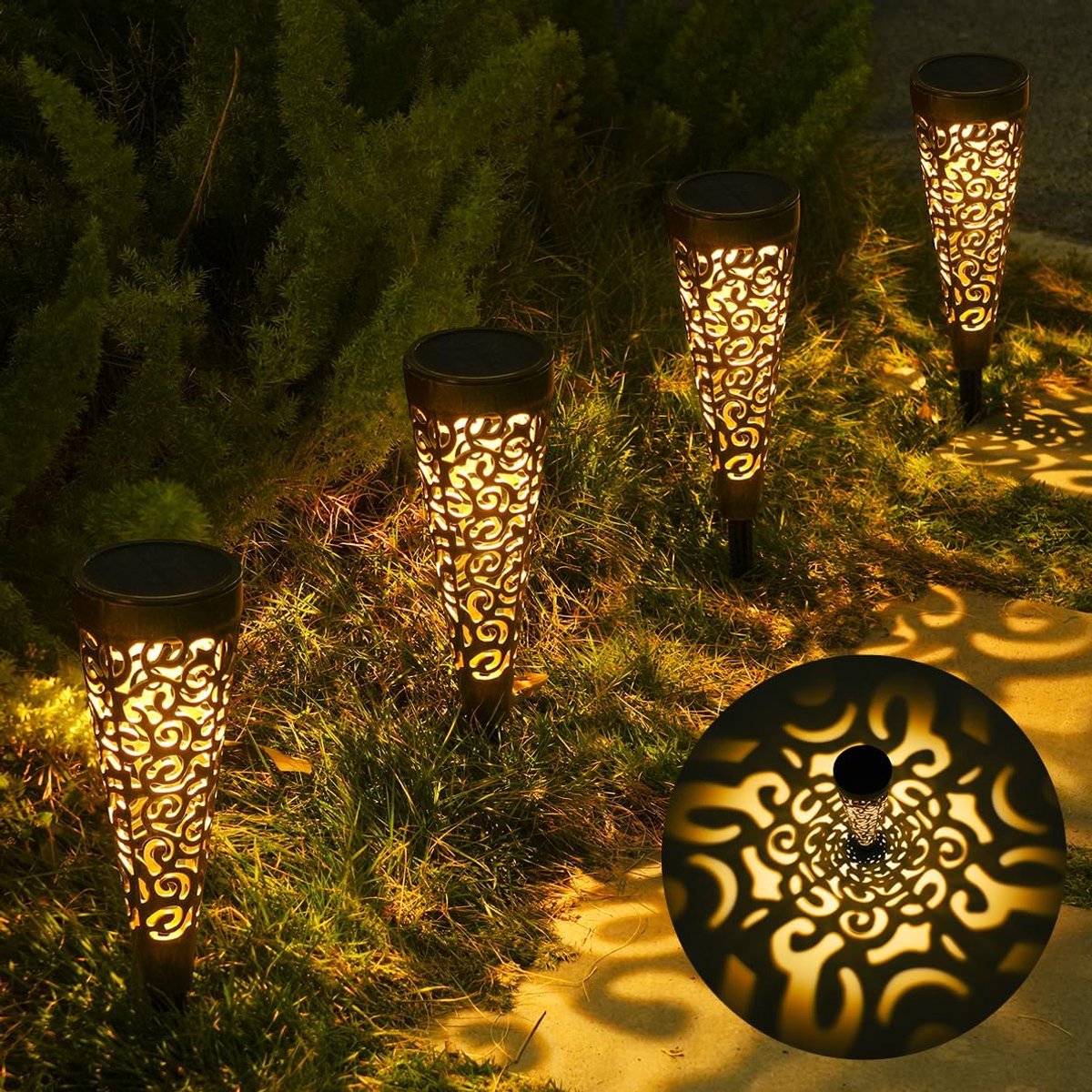 SnelShoppen - 4 Pack Solar Tuinlampen - IP65 Waterdichte LED Tuinverlichting met Grondpen - Retro Gelukkige Wolken Design - Buitenverlichting voor Tui