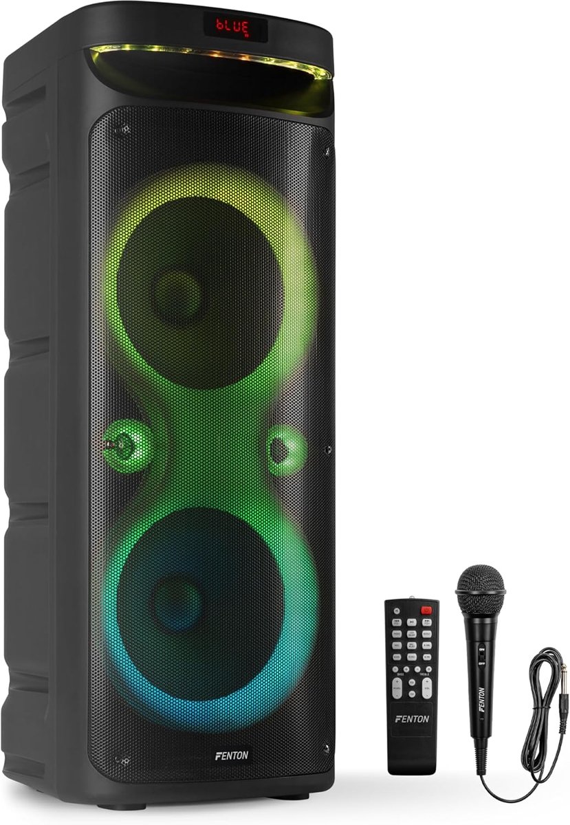 SnelShoppen - Bluetooth Party Box 240W met LED, Draagbare Muziekbox met 10 Uur Accuduur, Grote Stereo en Afstandsbediening voor Feest, Camping en Buit