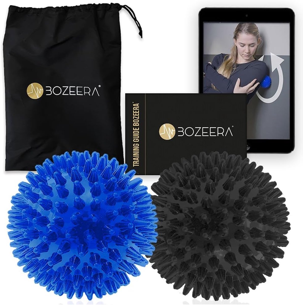 SnelShoppen - 2x Spiky Massage Balls - Triggerpoint Massage Ball Set 9 CM - Hard en Medium - Inclusief GRATIS Video Manual, Poster & Opbergtas - Voor