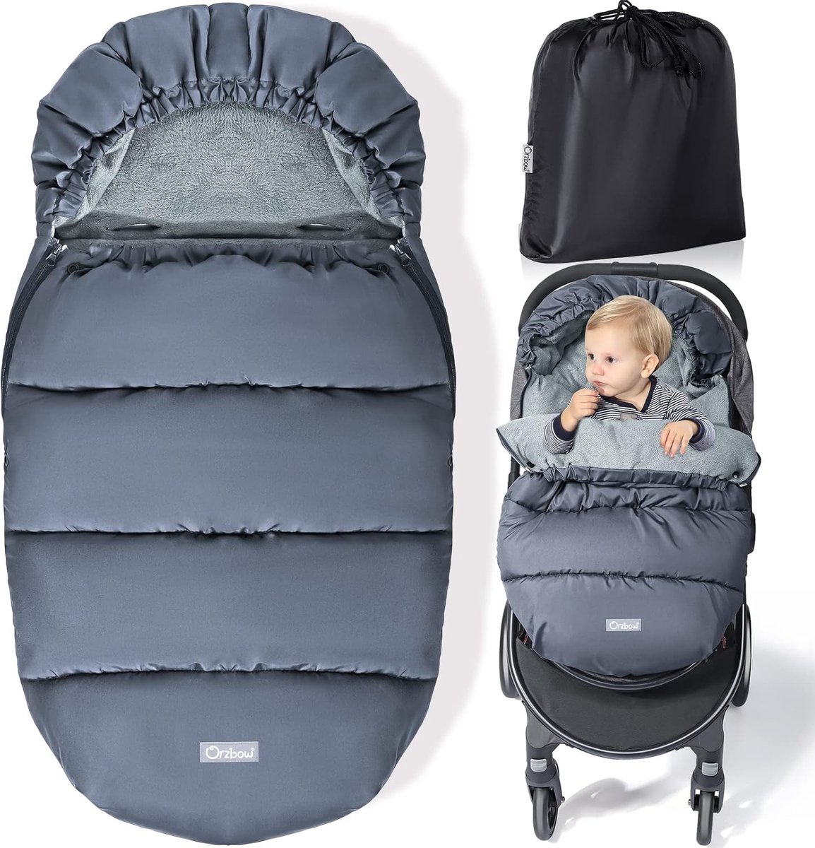 SnelShoppen - Waterdichte Voetenzak voor Kinderwagens, Extra Dikke Polar Fleece Voetmuff met Verstelbare Kap voor Baby's in Grijs, Machinewasbaar en V