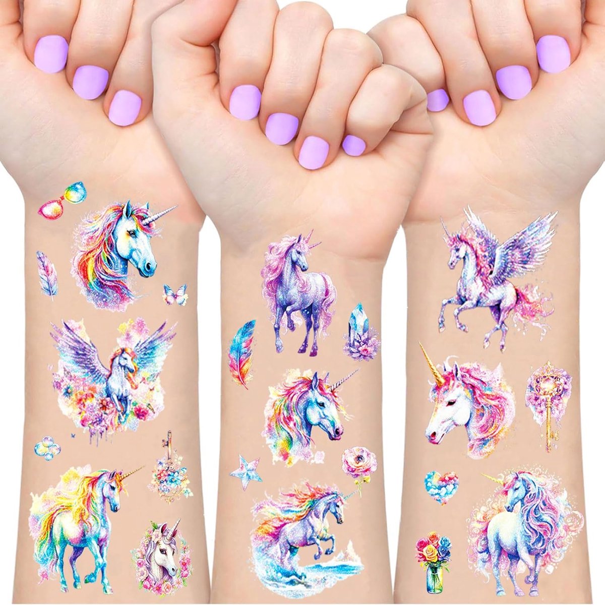 SnelShoppen - Glitter Tattoo Set, 12 Vellen Tijdelijke Eenhoorn Tatoeages voor Kinderen, Feestdecoraties, Verjaardagsgeschenken, Meisjes, Feestzakken