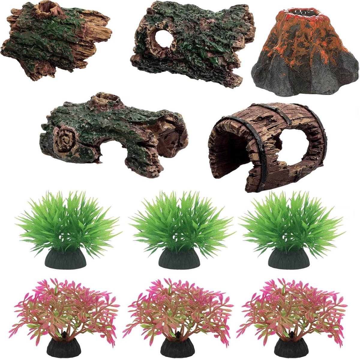 SnelShoppen - Set van 11 Decoratieve Grotten voor Aquarium, Natuurlijke Hars, Aquarium Accessoires voor Vissen, Garnalen en Planten, Ontspanning voor