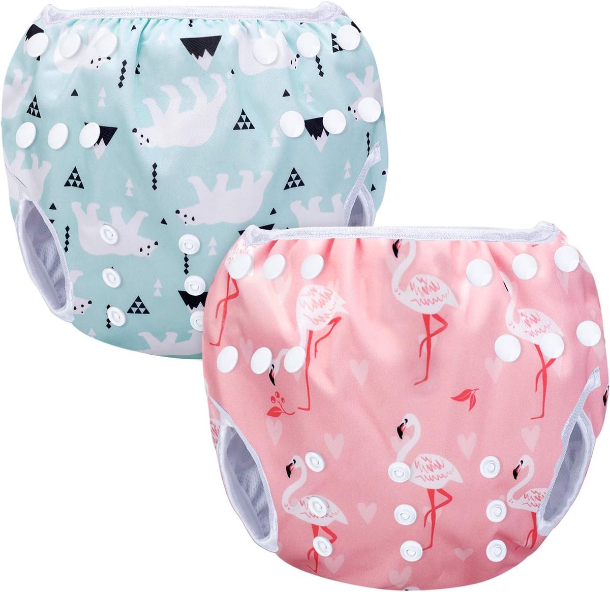 SnelShoppen - Herbruikbare Baby Zwemluier (2 Stuks), Verstelbare Zwemluiers voor Baby's (0-3 Jaar), Roze Flamingo + Poolbeer, Ideaal voor Zwembad en S