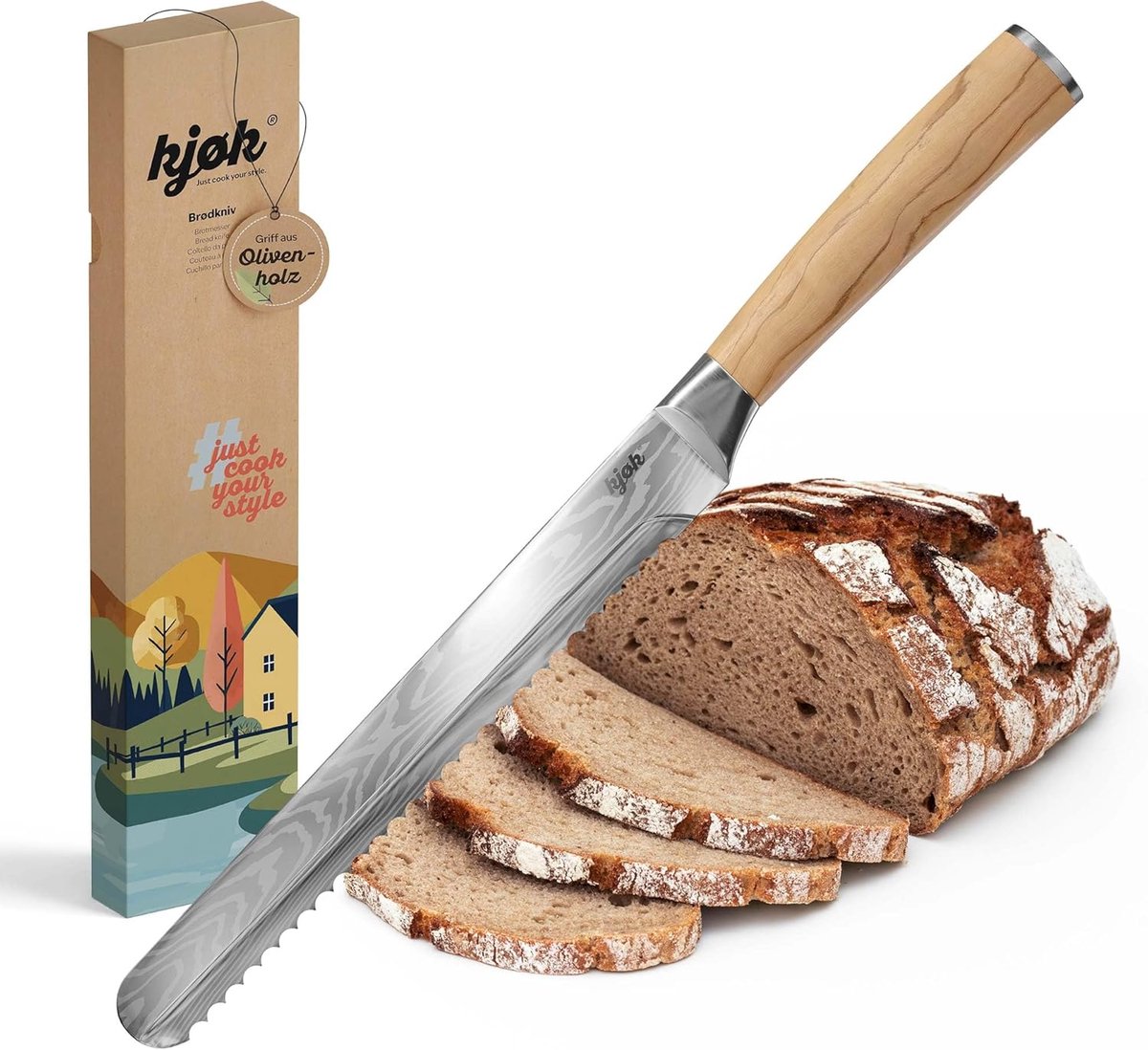 SnelShoppen - Premium Broodmes 20 cm met Serrated Snede voor Brood en Gebraad - Scherp Broodmes met Olijfhouten Handvat - Ergonomisch, Perfect voor Ke