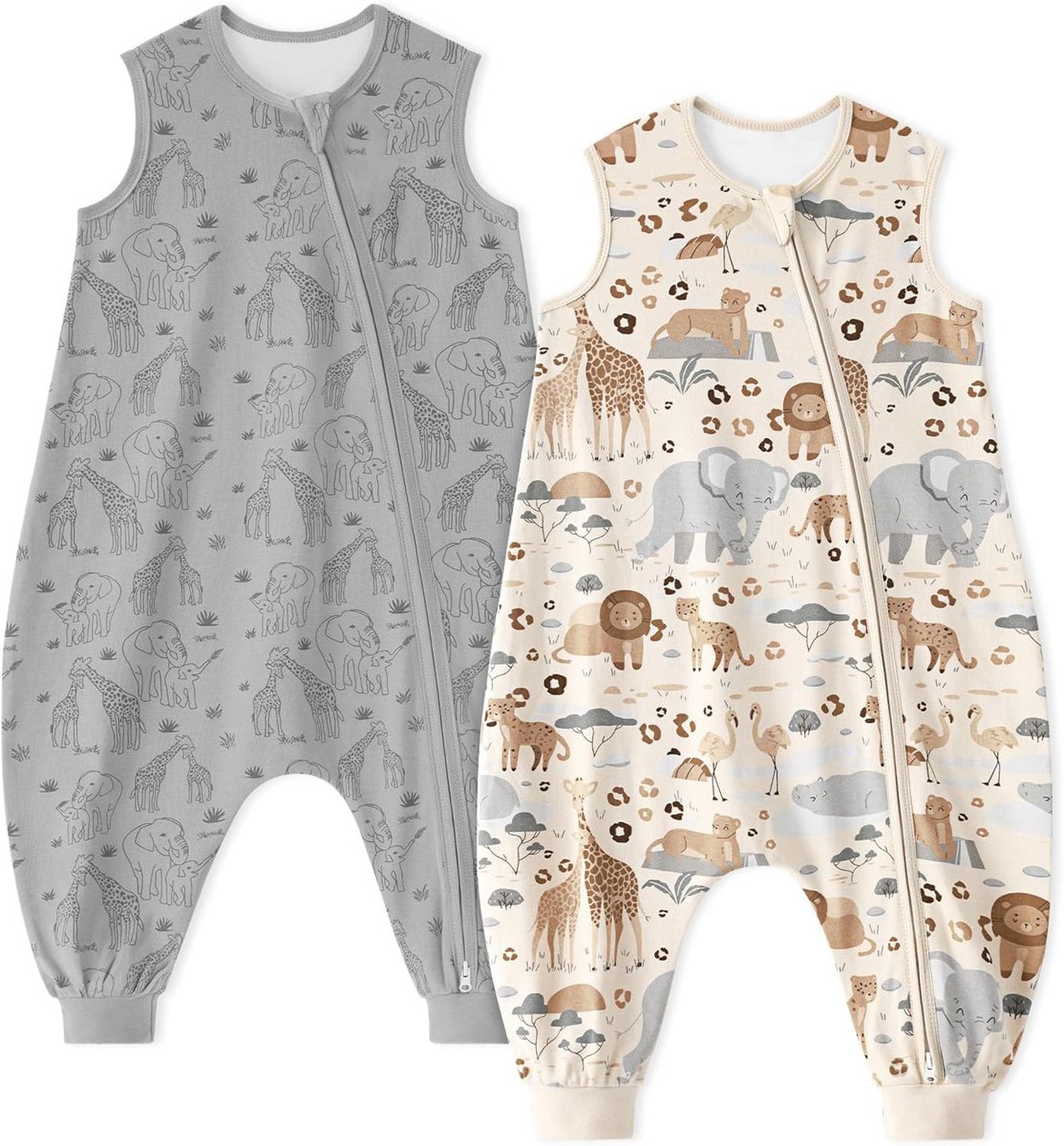 SnelShoppen - Babyslaapzak met Voetjes 1,0 TOG Katoen, Zomer Slaapzak voor Kinderen, Zacht en Ademend, Abrikoos met Grijze Olifant, Geschikt voor Jong