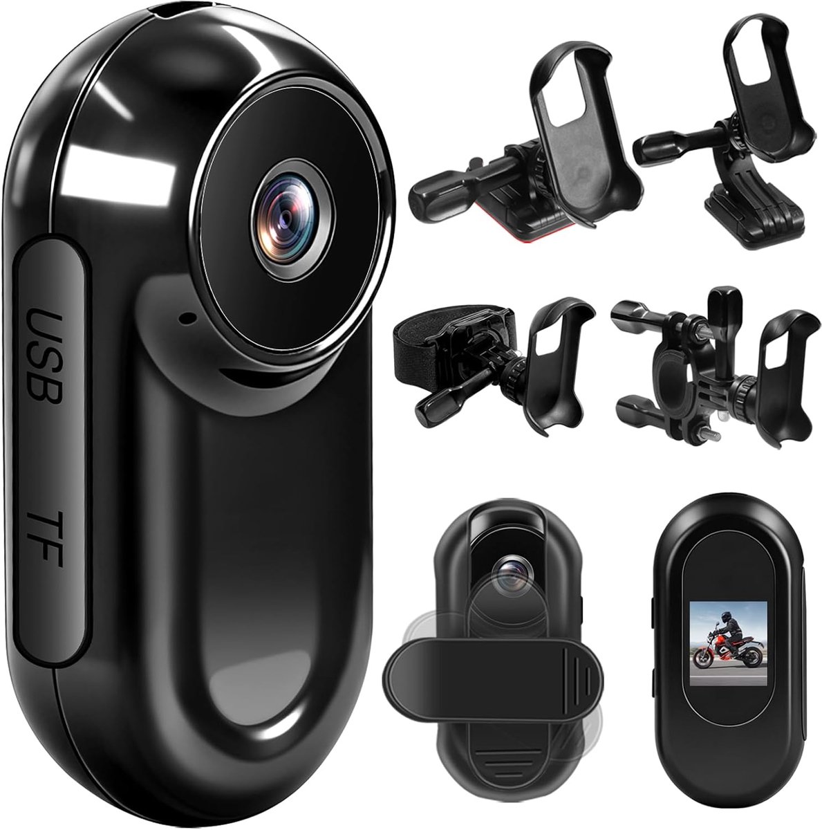 SnelShoppen - Action Cam Mini HD 1080P Sportcamera met 120° Lens, Magnetisch voor Motorhelm, Inclusief Accessoires, Compact en Lichtgewicht, Zwart