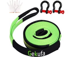 SnelShoppen - Gekufa Sleepkabel 5m x 5cm, 10 Ton (22046 lbs) Krachtige Trekhaak met Versterkte Haken en Reflecterende Strepen voor Off-Road Herstel -