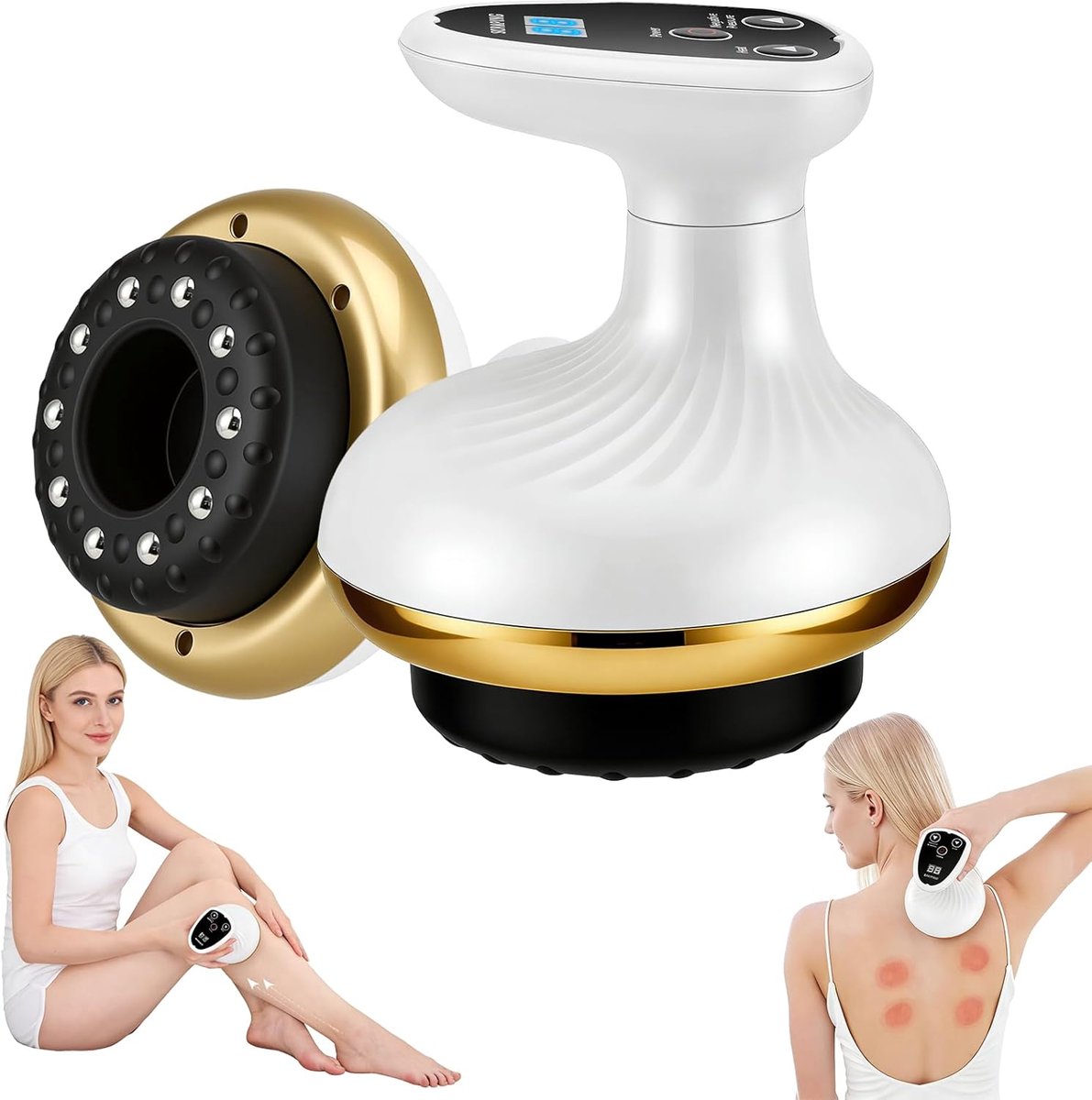 SnelShoppen - Vacuvia Cellulite Massager 4-in-1 - Vacuum Massager met 9 Suction Levels, Verwarming, Gua Sha en Magnetische Stenen voor Strakkere Huid