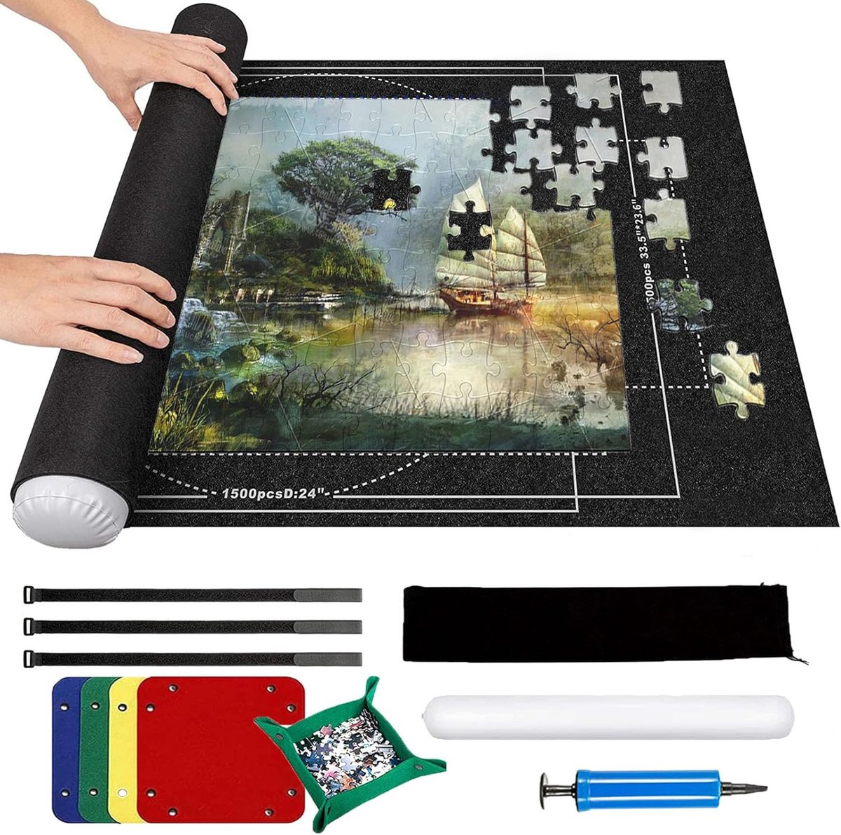 SnelShoppen - 3000 Stukjes Puzzel Mat - 150cm x 100cm Roll Mat, 1.5mm Dikte, Puzzle Opbergmat, Jigsaw Roll Mat van Vilt, Geschikt voor Puzzels, Grote