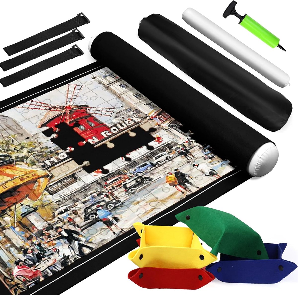 Puzzelmat - Puzzelrol - Puzzels Opbergen - Inclusief Sorteerschalen - Tot 1500 Stukjes - Zwart