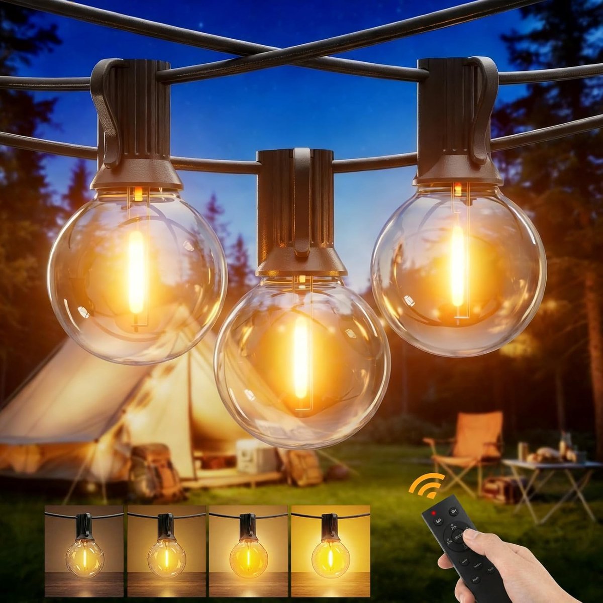 SnelShoppen - 15m LED Fairy Lights Outdoor met Remote Control, 25+1 Waterdichte Bulbs IP45, Warm Wit, Ideaal voor Tuin, Patio, Feesten en Trouwerijen