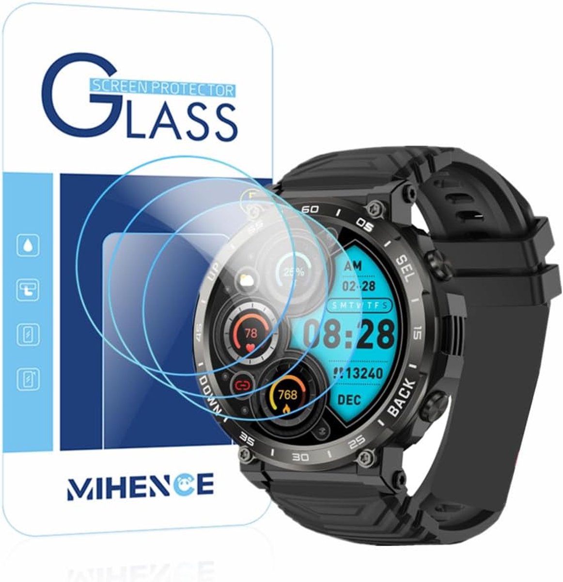 SnelShoppen - Screen Protector voor 1.52 Inch Smartwatch, 9H Anti-Scratch Tempered Glass, Beschermfolie voor Smartwatch, Pack van 3, Eenvoudige Instal