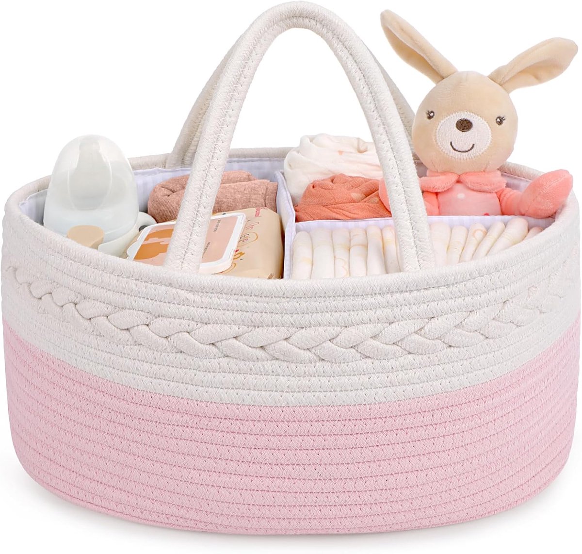 SnelShoppen - Maliton Baby Caddy - Grote Diaper Organizer van Katoen, Roze, Met Verwijderbare Compartimenten, Ideaal voor Baby Benodigdheden, Babykame