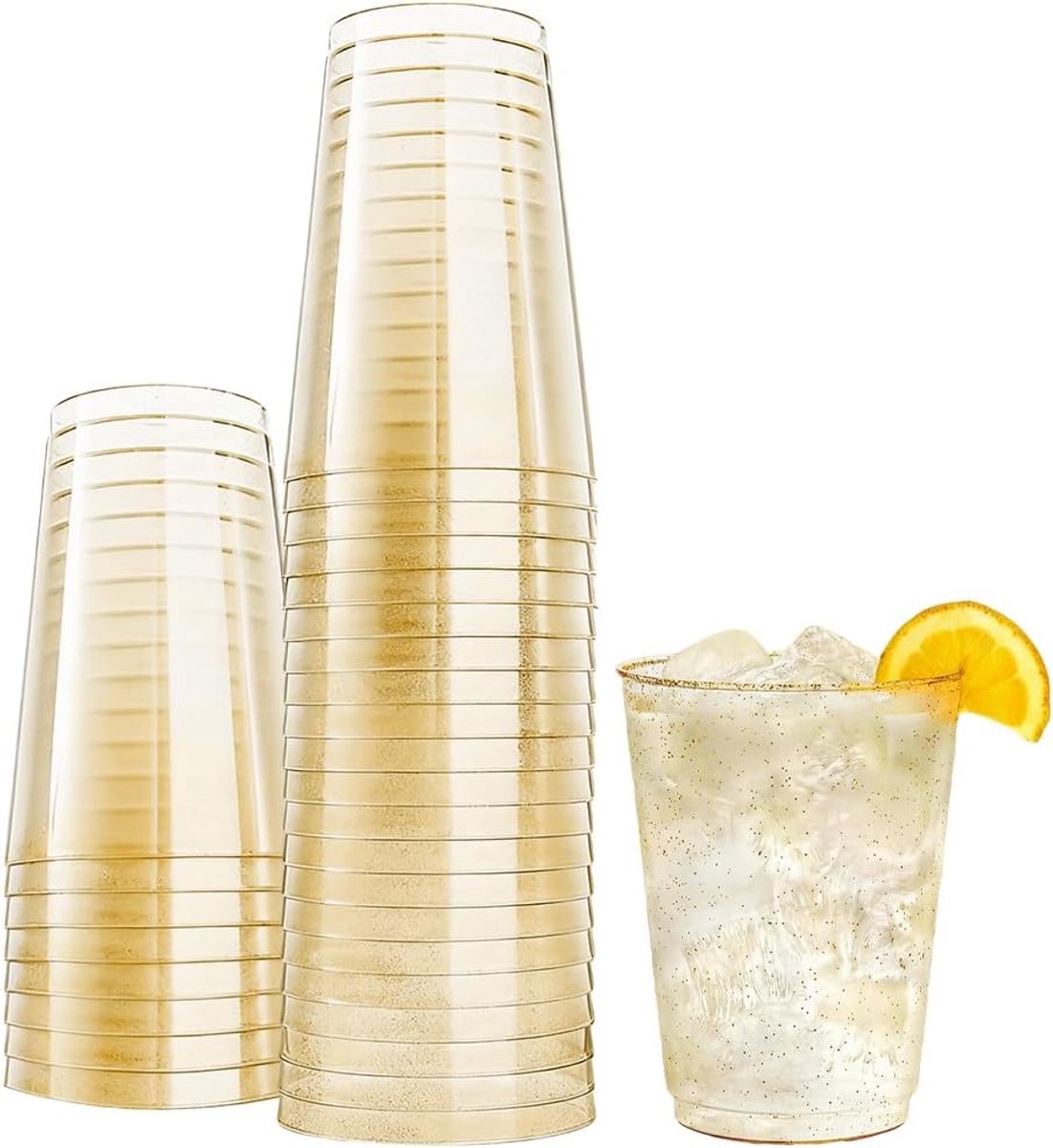 SnelShoppen - Pack van 30 Plastic Glazen met Glittergoud, 350 ml Herbruikbare Drinkbekers, Elegante Wijn Glazen voor Feest, Bruiloft, Cocktail