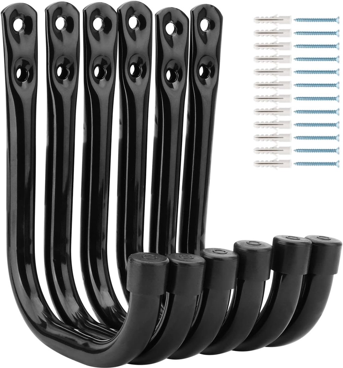 SnelShoppen - Set van 6 Heavy Duty Garage Hooks - 10.5 cm Wall Mounting Haken voor Tuin Gereedschap, Sportuitrusting, en Meer - Laadcapaciteit 20 kg