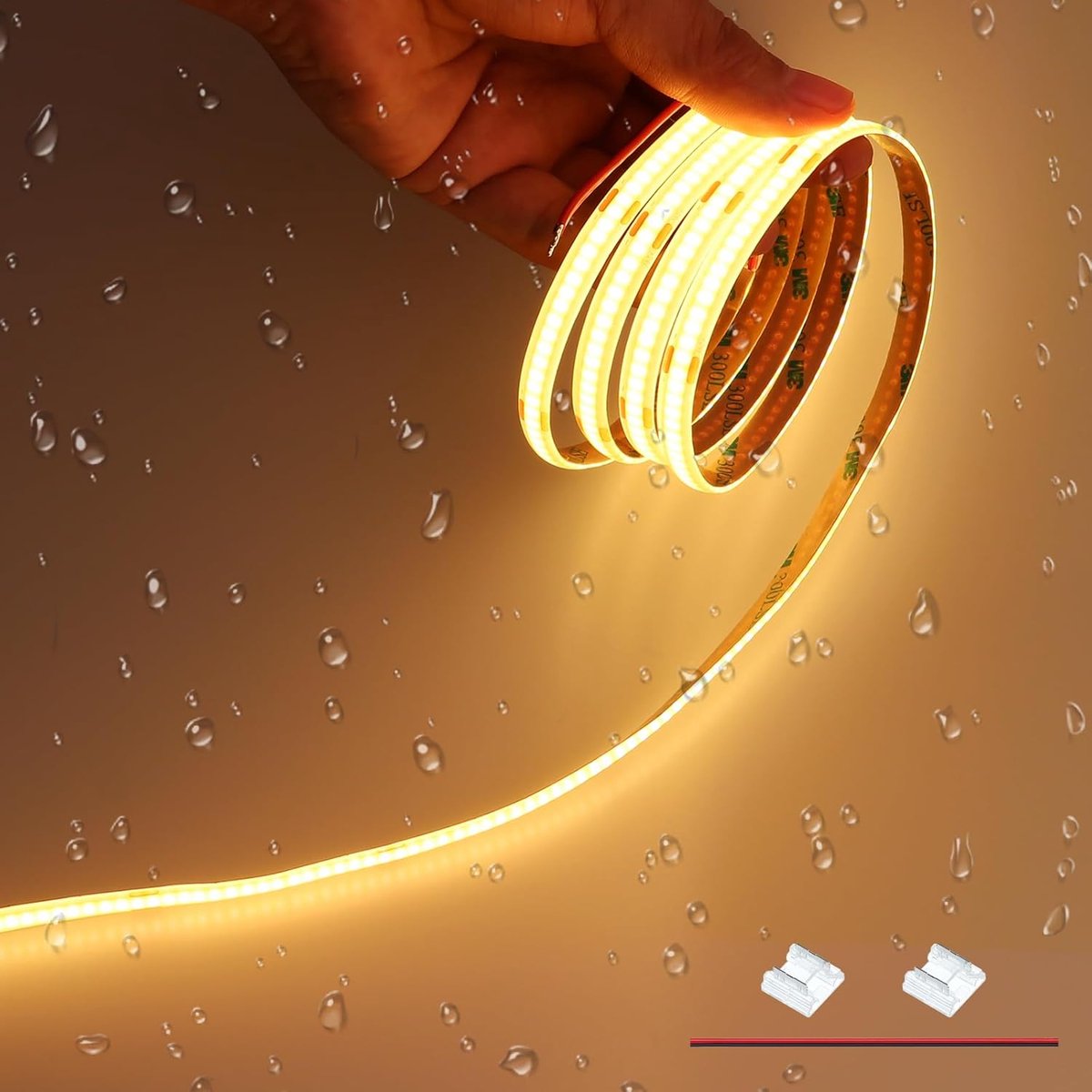 SnelShoppen - 24V COB LED Strip Waterproof 6M Warm White 2700K Dimmable, 320LEDs/M voor Keuken, Werkblad, Plank en Trapverlichting