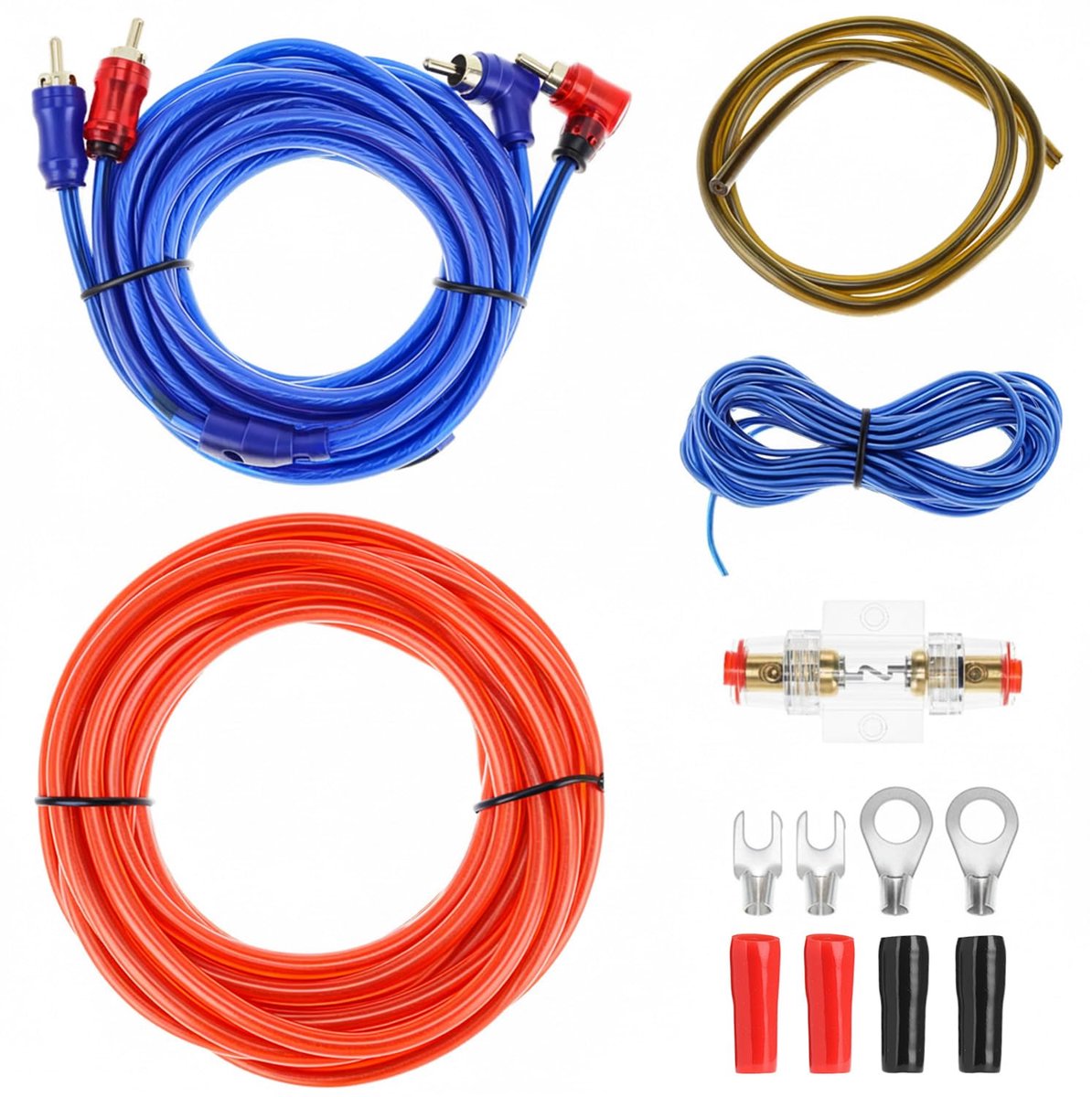 SnelShoppen - Car Amplifier Cable Kit 10GA 600W 4.5M Subwoofer Power Stage Kabelset voor Auto Audio, Krachtige Geluidsverbetering, Inclusief Fuse en K