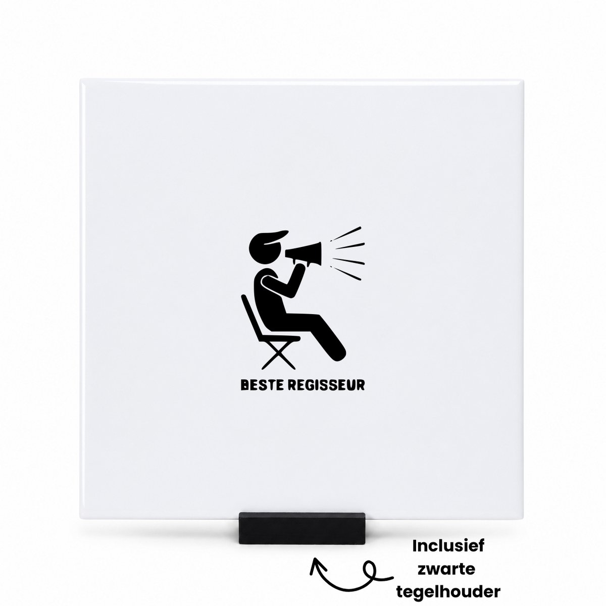 Hacebo Beste Regisseur tegeltje met tegelhouder - Beste collega - cadeau Regisseur - tegeltjes met tekst - Leuk cadeau voor je Regisseur om te geven - verjaardag Regisseur - spreuktegels - 15x15 CM Wit