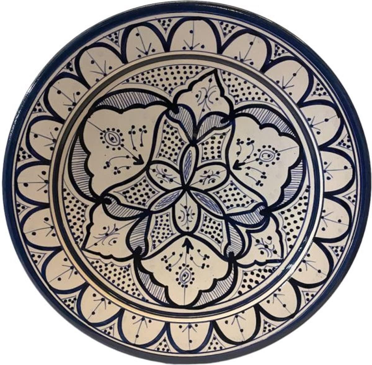 SnelShoppen - Handgemaakte Blauwe Marokkaanse Kom Ø 35 cm | Bloemmotieven | Decoratief & Functioneel | Perfect voor Fruit, Salades of Wanddecoratie