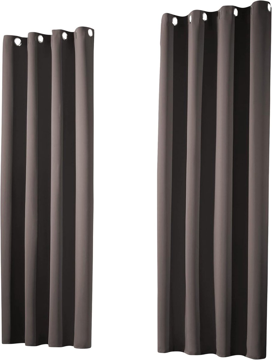 SnelShoppen - Set van 2 Zwart-out Curtains met Oogjes, Thermisch Isolerend, Opaque 160 x 135 cm, Grijs Bruin, Geluidsabsorberend, Energie Besparend, P
