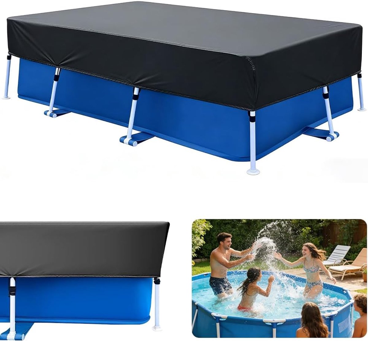 Thijox - Zwembadafdekking Rechthoekig 225x150 cm Waterdicht Stofdicht UV-Bestendig 210D Oxford Stof met Trekkoorden en Klittenbandsluiting voor Tuin e