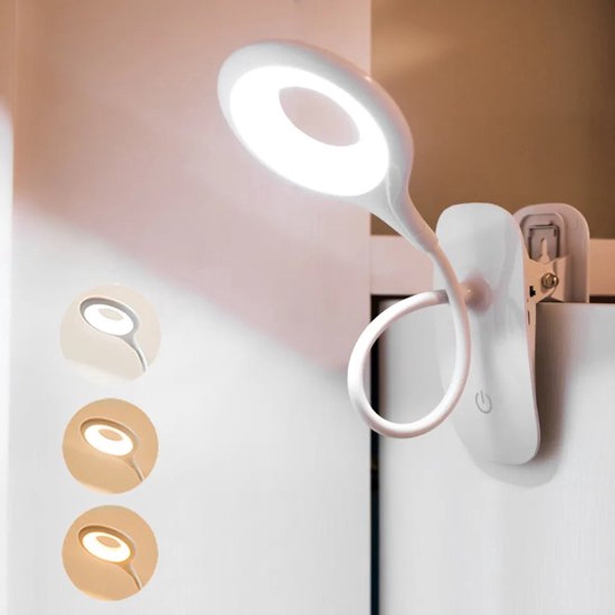 Deze nachtlamp met clip is voorzien van een clip en kan gebruikt worden als leeslamp naast