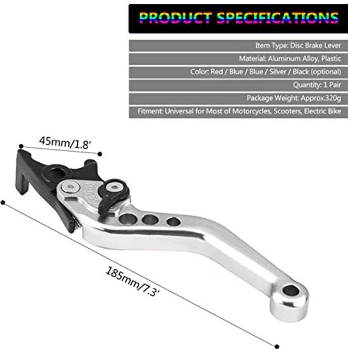 Motorcycle Brake Lever, 1 Paar, CNC Aluminium, Verstelbare Dubbele Schijfremhebel Universeel (Wit)
