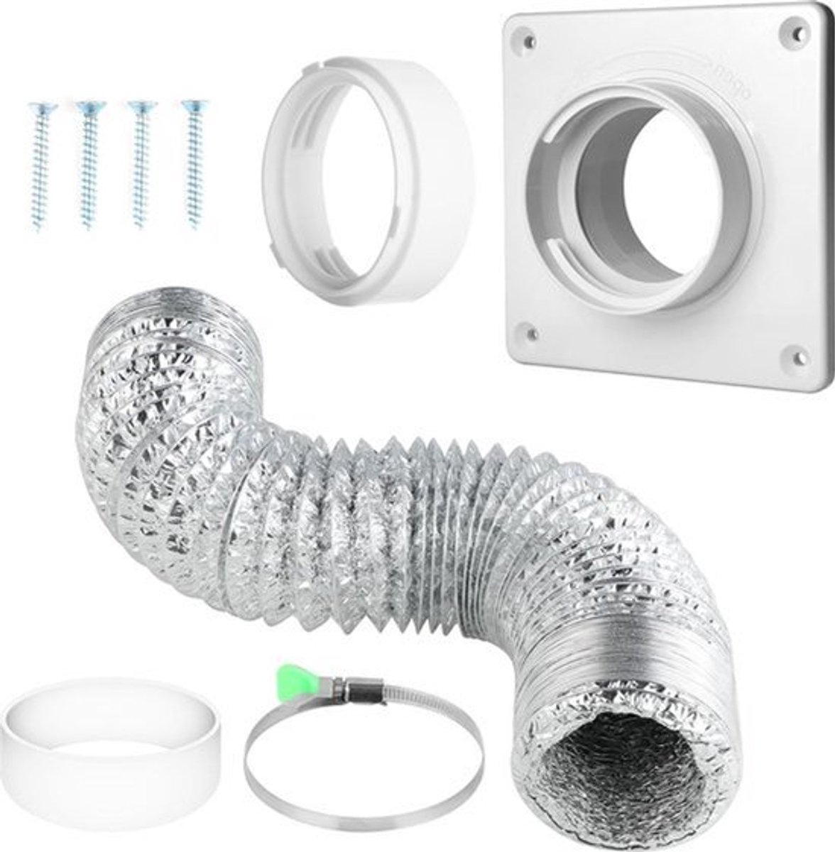 Ventilatieset voor wasdroger afvoerslang van aluminiumfolie 251 m met wandventilatiepaneel en adapter - roestvrij staal