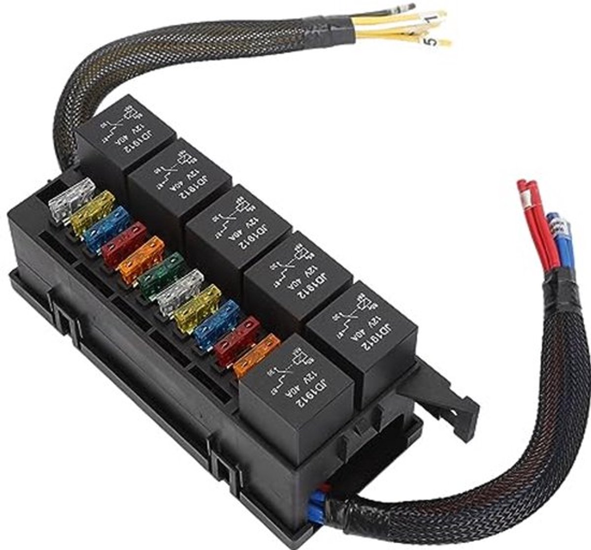 12 V Waterdichte Zekering en Relaisdoos, Zekeringblok en Relaisset met 6 Relais, 11 ATC-ATO Zekeringen, Z Houder, 2 Clip Lock Deksel, 4 Pool