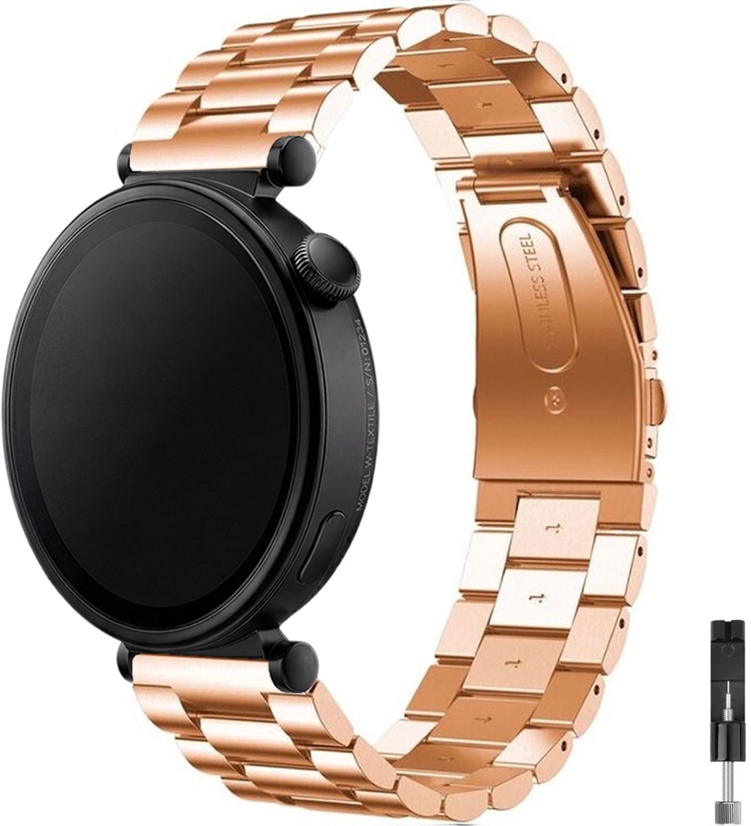 Stravo 18mm Stalen Schakelbandje – Geschikt voor Garmin Vivoactive 4S / Vivomove 3S / Venu 2S / Venu 3S / Venu 4 41mm / Forerunner 255S / 265S & Huawei Watch GT 5 42mm / GT 5 Pro 42mm / GT 6 41mm – Roségoud