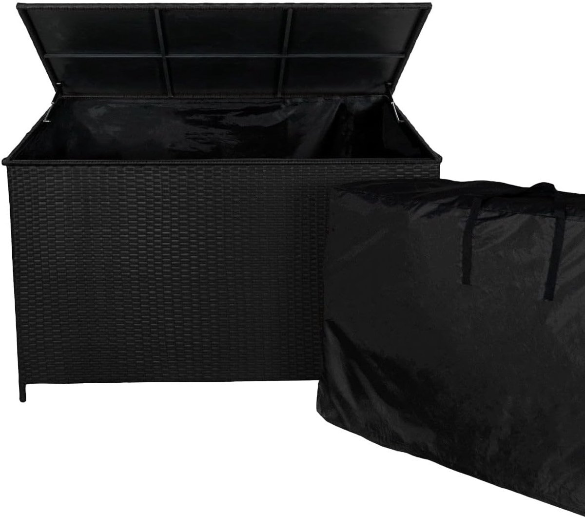 SnelShoppen - Zwarte Rotan Tuin Opbergbox Kussenbox - Waterdichte Hoes - Groot voor Kussens, Dekens, Gereedschap, Speelgoed - 582L Buiten Meubelkist m