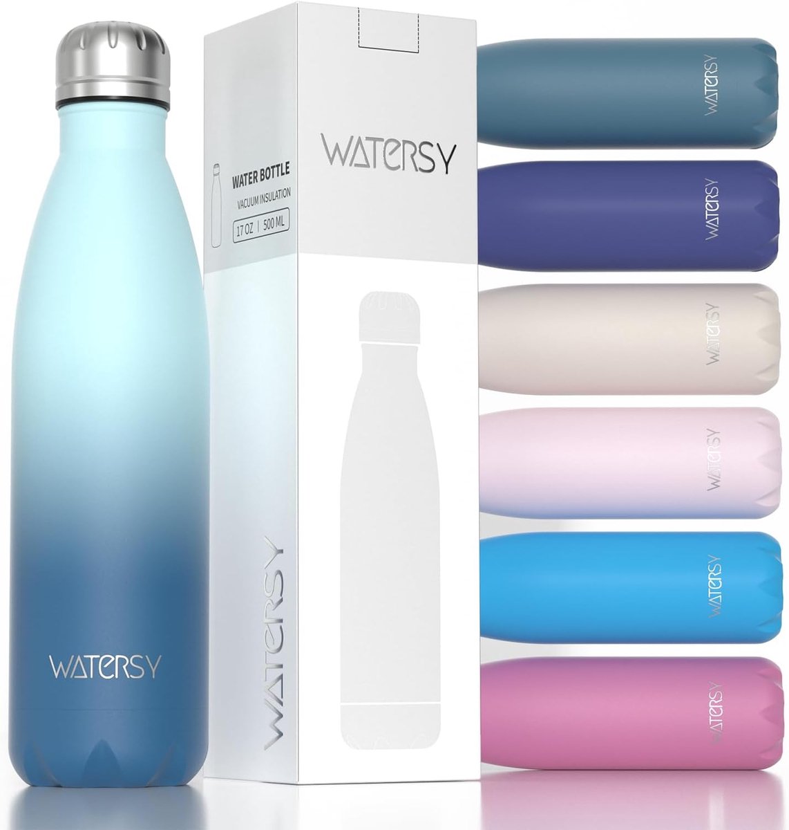 SnelShoppen - RVS Thermosfles 500ml - Dubbelwandig Geïsoleerd, Lekvrij, BPA Vrij - Houdt Dranken 24u Koud & 12u Warm - Lichtblauw & Donkerblauw - Idea