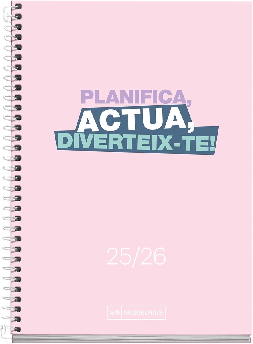 SnelShoppen - Miquelrius Schoolagenda 2025/2026, 10 maanden, weekoverzicht, spiraalbinding, kartonnen omslag, 117 x 174 mm, wit, Catalaans-Engels, per