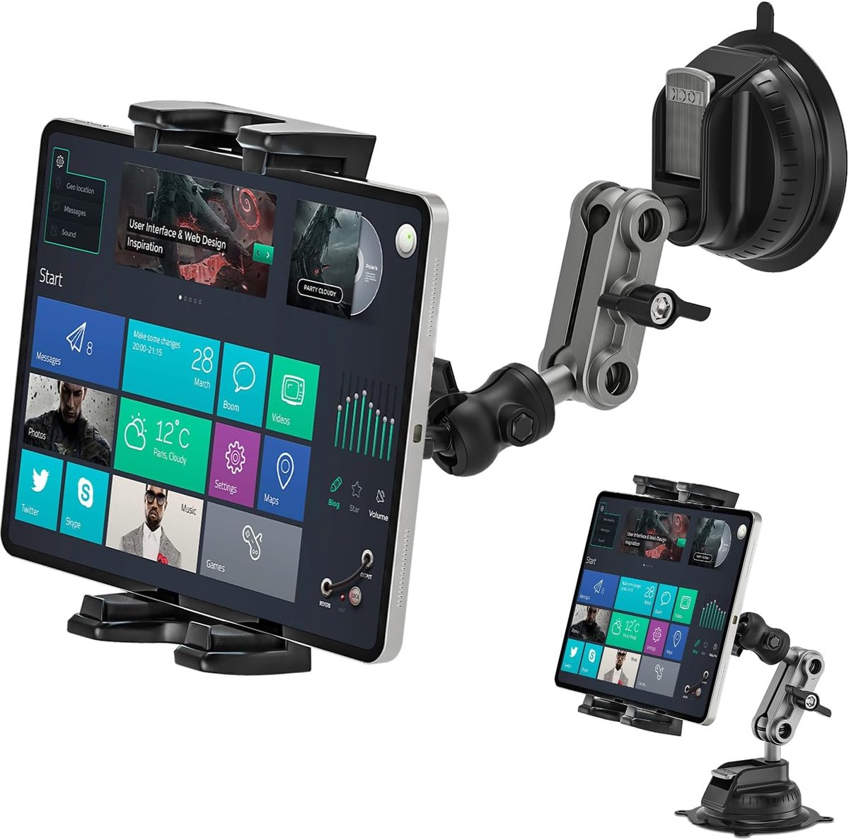 Thijox - iPad Houder - Zware 360° Roteerbare Tabletstandaard voor Auto met Zuignap, Verstelbare Dashboardhouder voor iPad Pro Air Mini, Mobiele Telefo