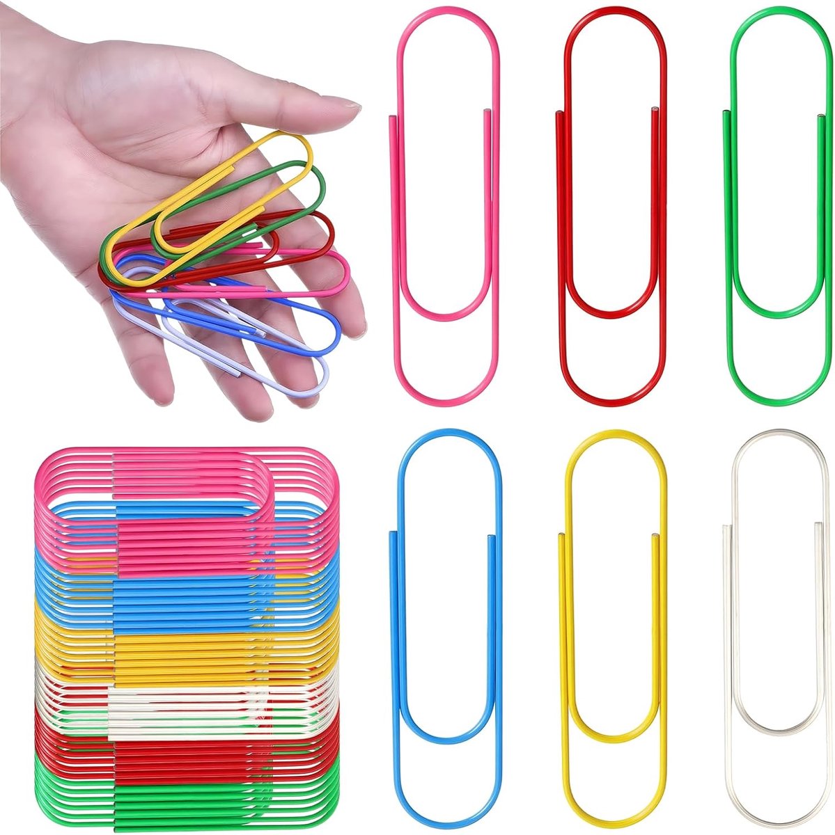 SnelShoppen - 40 Stuks Grote Paperclips 100mm Jumbo Metalen Multikleur Paperclips - Kleurige Paperclips voor Documenten, Foto's en Posters