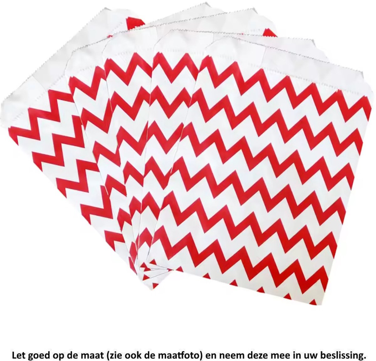 Papieren Zakjes Zigzag Rood Wit - Rood Witte Zigzag Patronen – 25 Stuks – 13 x 18 cm – Gift Bag – Geschenkzakjes – Cadeau – Cadeauzakjes - Fournituren - Traktatie - Snoep - Koek