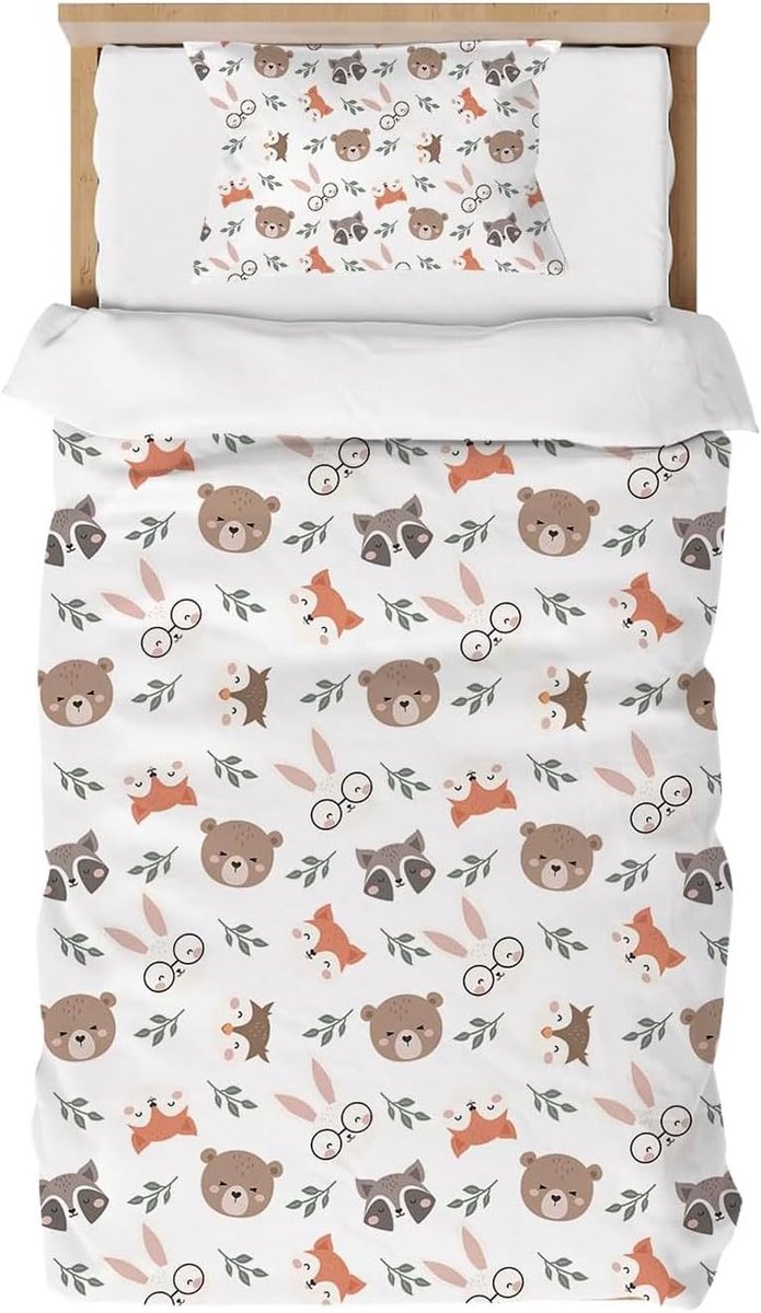 SnelShoppen - Kinder Dekbedovertrek 90 x 190 cm Jungle Dieren Jongens Microfiber Bedlinnen met Kussensloop 40 x 60 cm voor Eenpersoonsbed