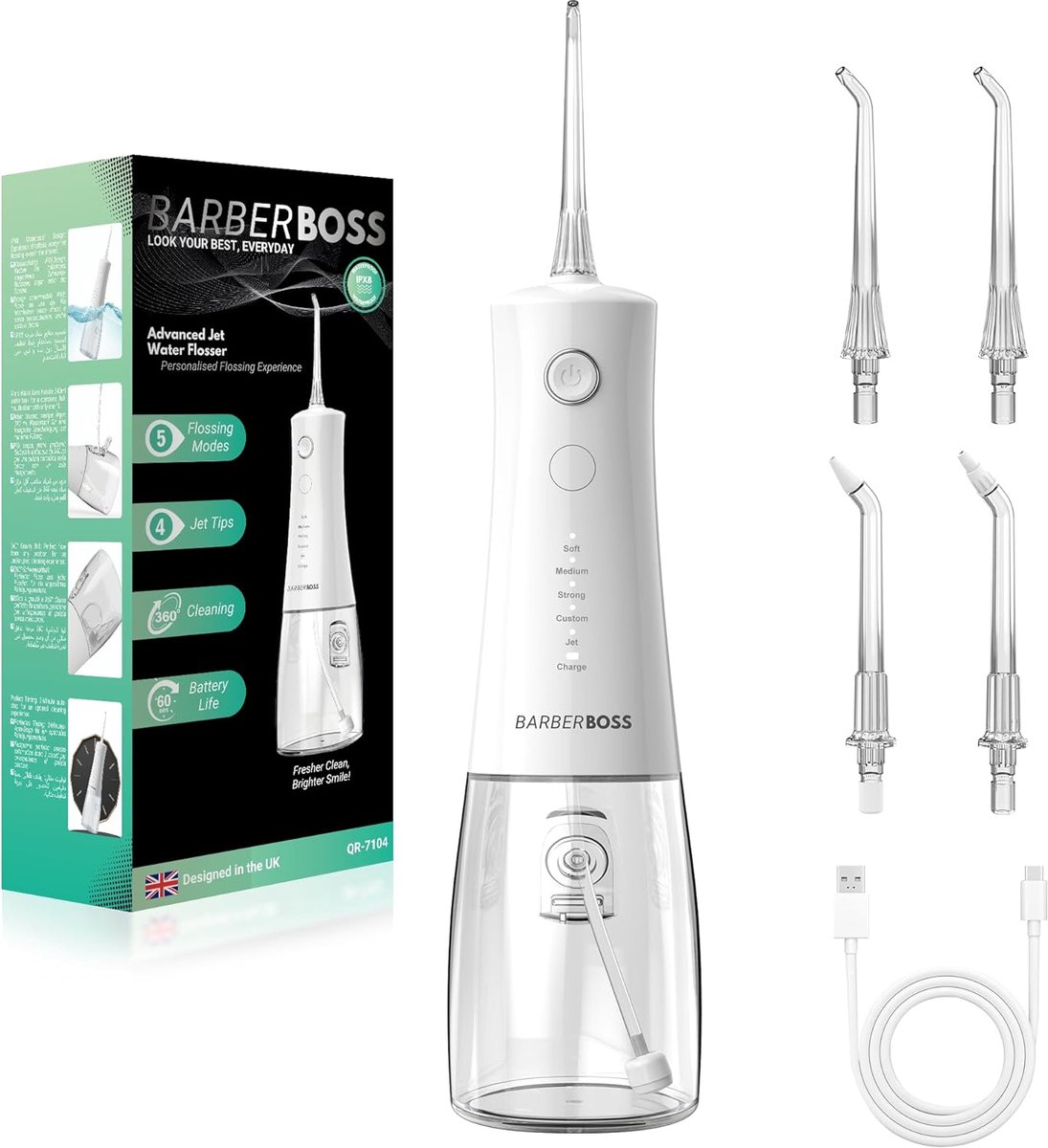 SnelShoppen - Water Flosser, 5 Drukstanden, 340ml Tank, IPX8 Waterdichte Mondirigator, 4 Mondstukjes, Reisvergrendeling, Tandvlees Water Flosser, Draa