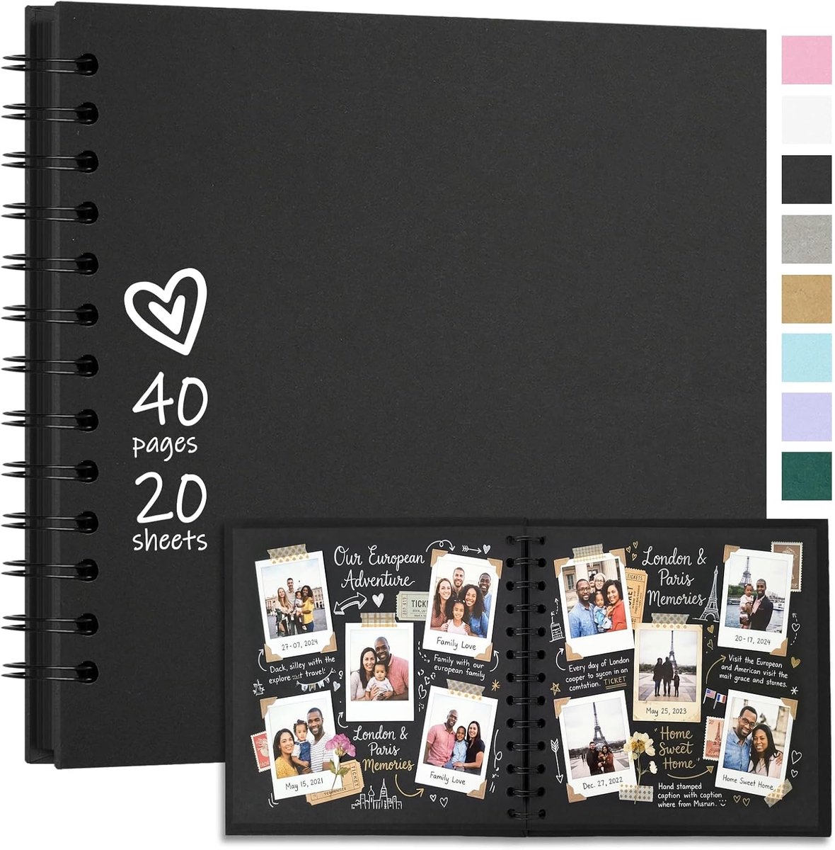 SnelShoppen - DIY Foto Album 40 Pagina's Harde Kaft Kraft Papier Spiral Album voor Bruiloft, Verjaardag, Herinneringen, Scrapbook 18x18 cm