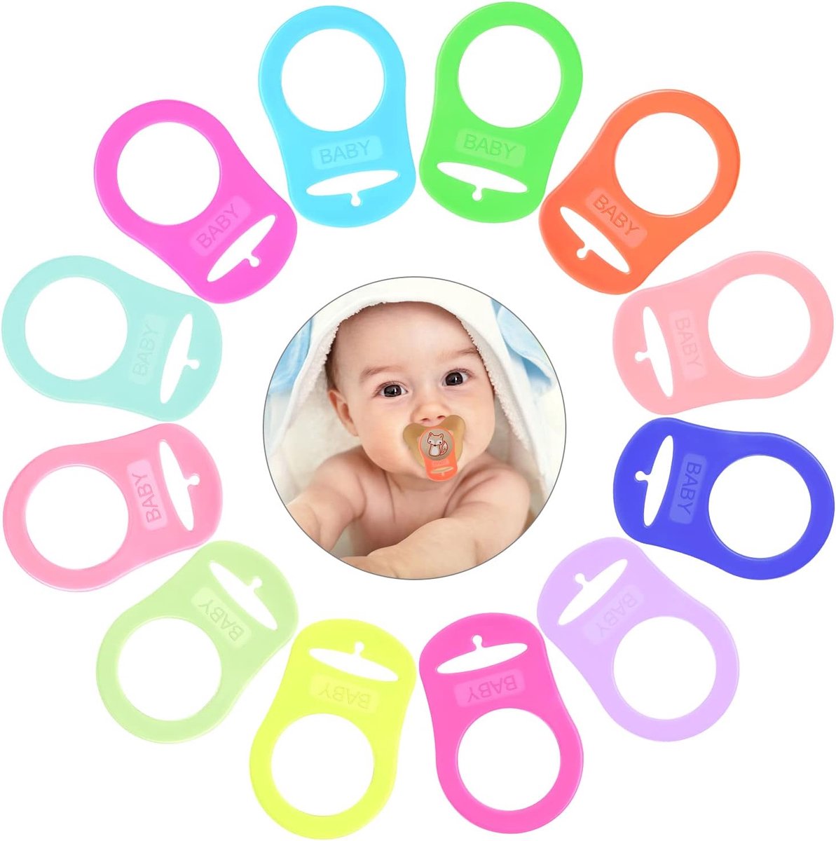 SnelShoppen - 12 Stuks Silicone Ring voor Fopspeen, Fopspeen Clips, Adapter Houder - BPA-vrij, Duurzaam, Veilig, Zacht en Gezond - Perfect voor Moeder