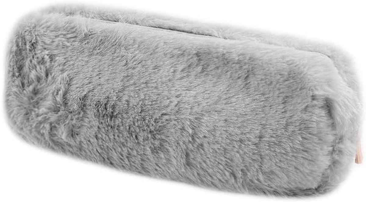 SnelShoppen - Plush Pennen Etui voor Meisjes - Zachte Vacht Schattige Pennen Case voor School & Kantoor - Velvet Opbergzak (Grijs) - Ruime Capaciteit